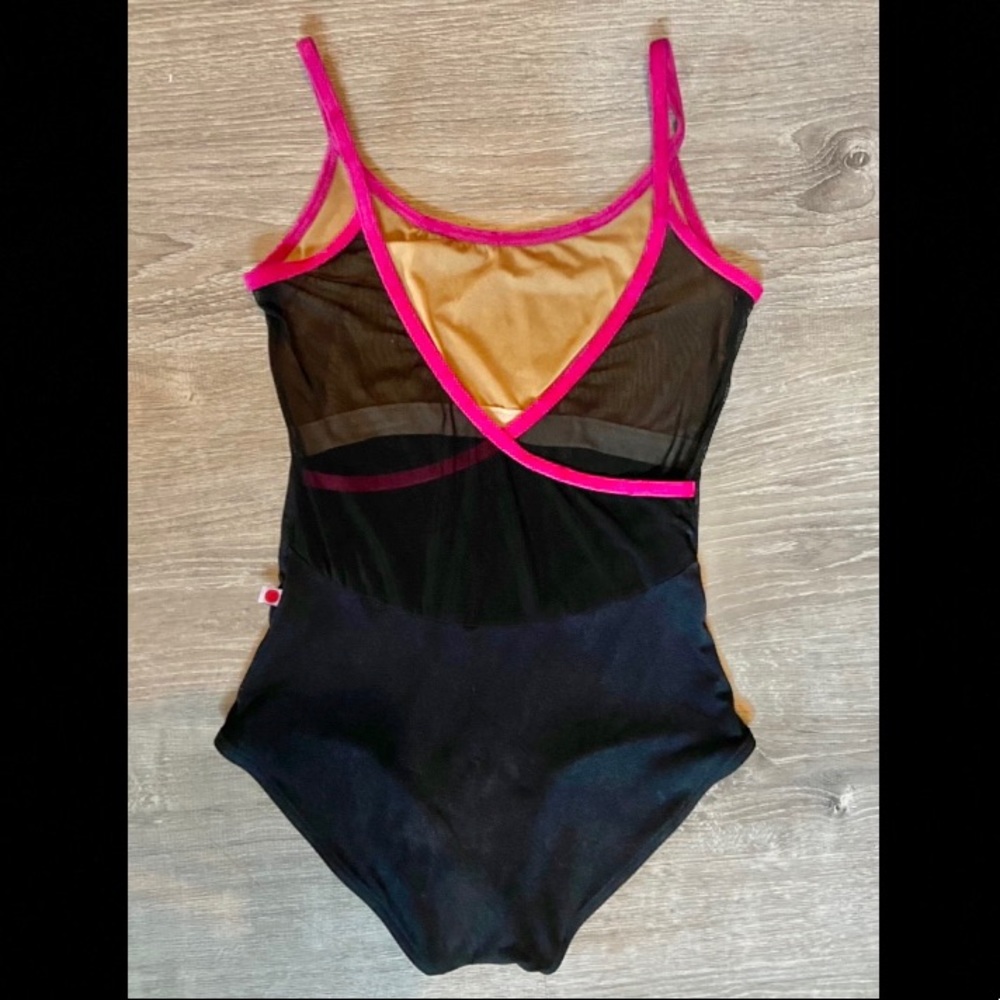 SOLD!!! Yumiko Leotard - Pink Velvet and Black Microfiber, Fiona Mesh, Women’s S
